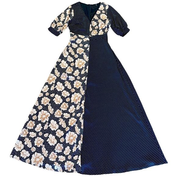 Boho Maxi Dress Floral Polka Dot Dark Romantic - Picture 2 of 12